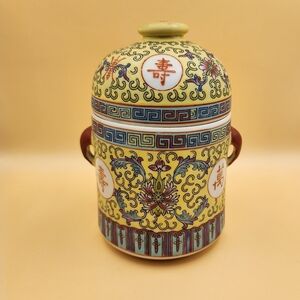 Traditional Chinese Porcelain Matte Colorful Famille Rose Ginger Jar Double Lidd